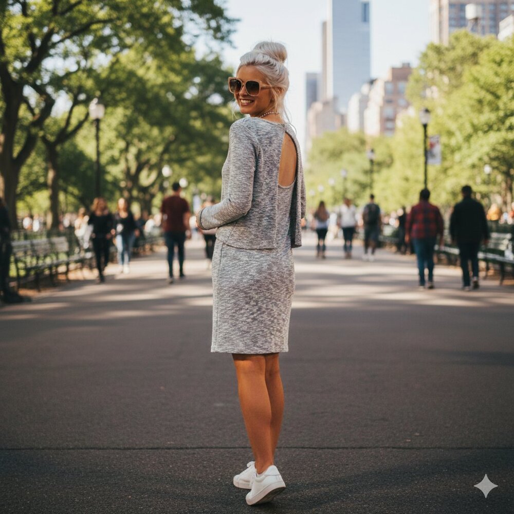 NWOT Mandy Evans grey & white long sleeve dress, S